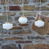 Set of 3 hanging lamps in opaline, Art Deco