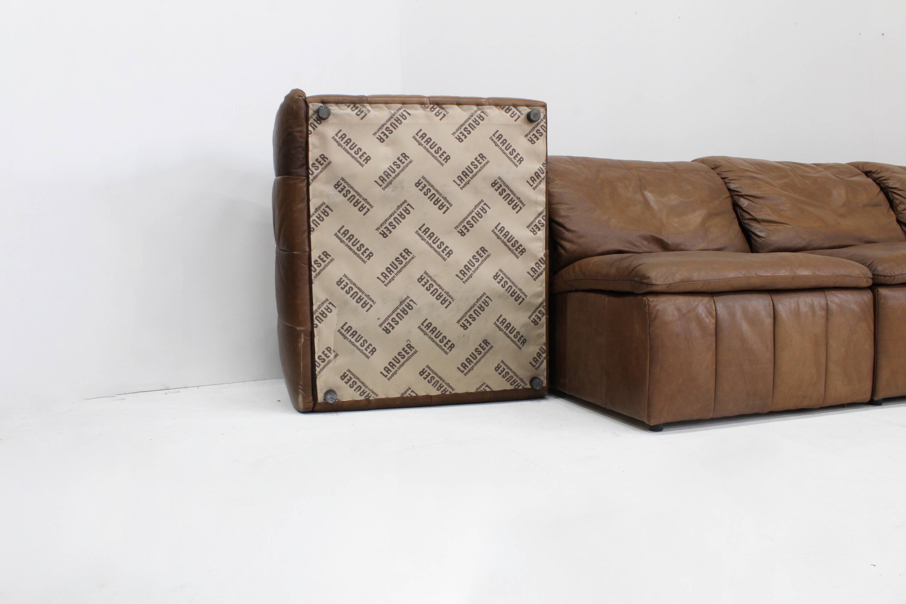 Vintage brown leather modular sofa from Laauser, set of 7