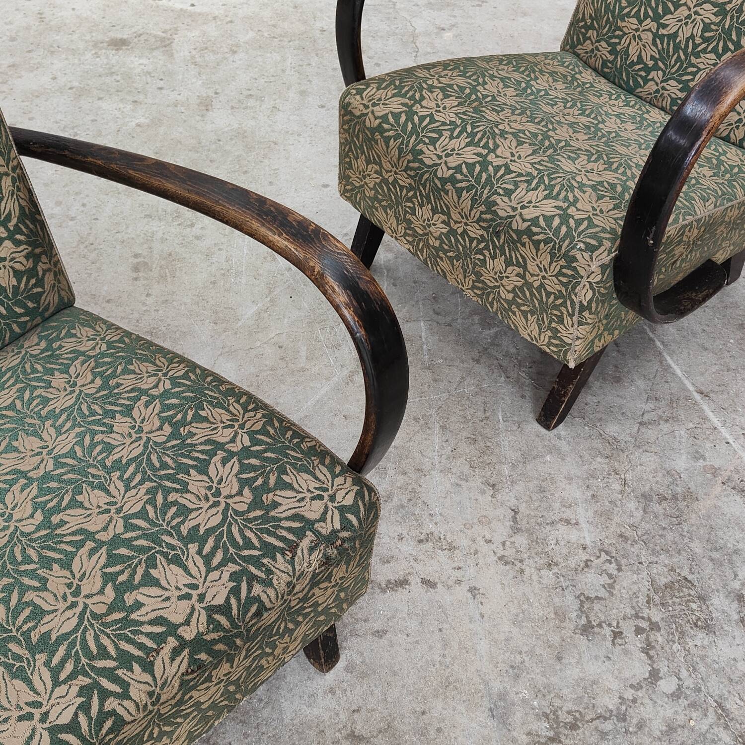Pair of green H410 Type C armchairs Jindrich Halabala 1930