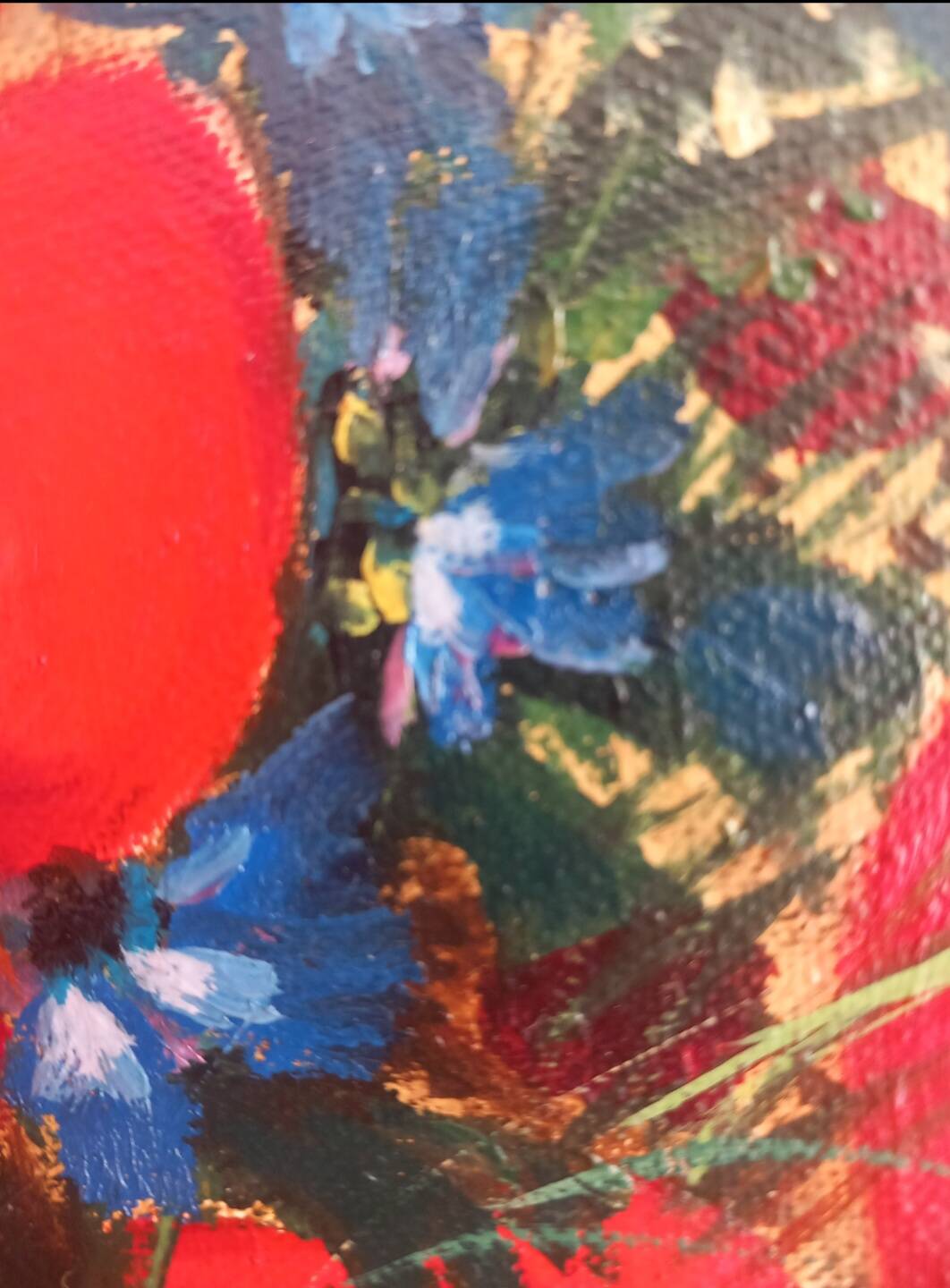 Bouquet champêtre de coquelicots dans un vase azuré EMY 1980