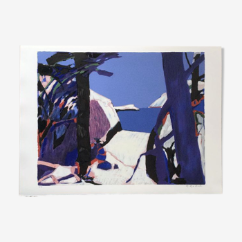 Couleur originale litho 'Paysage bleu' de Gabriel Godard