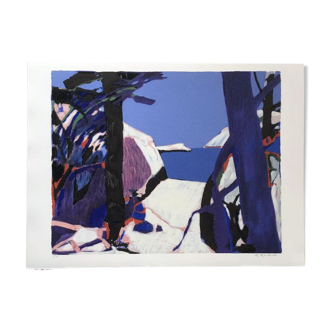 Original color litho 'Paysage bleu' by french artist Gabriel Godard