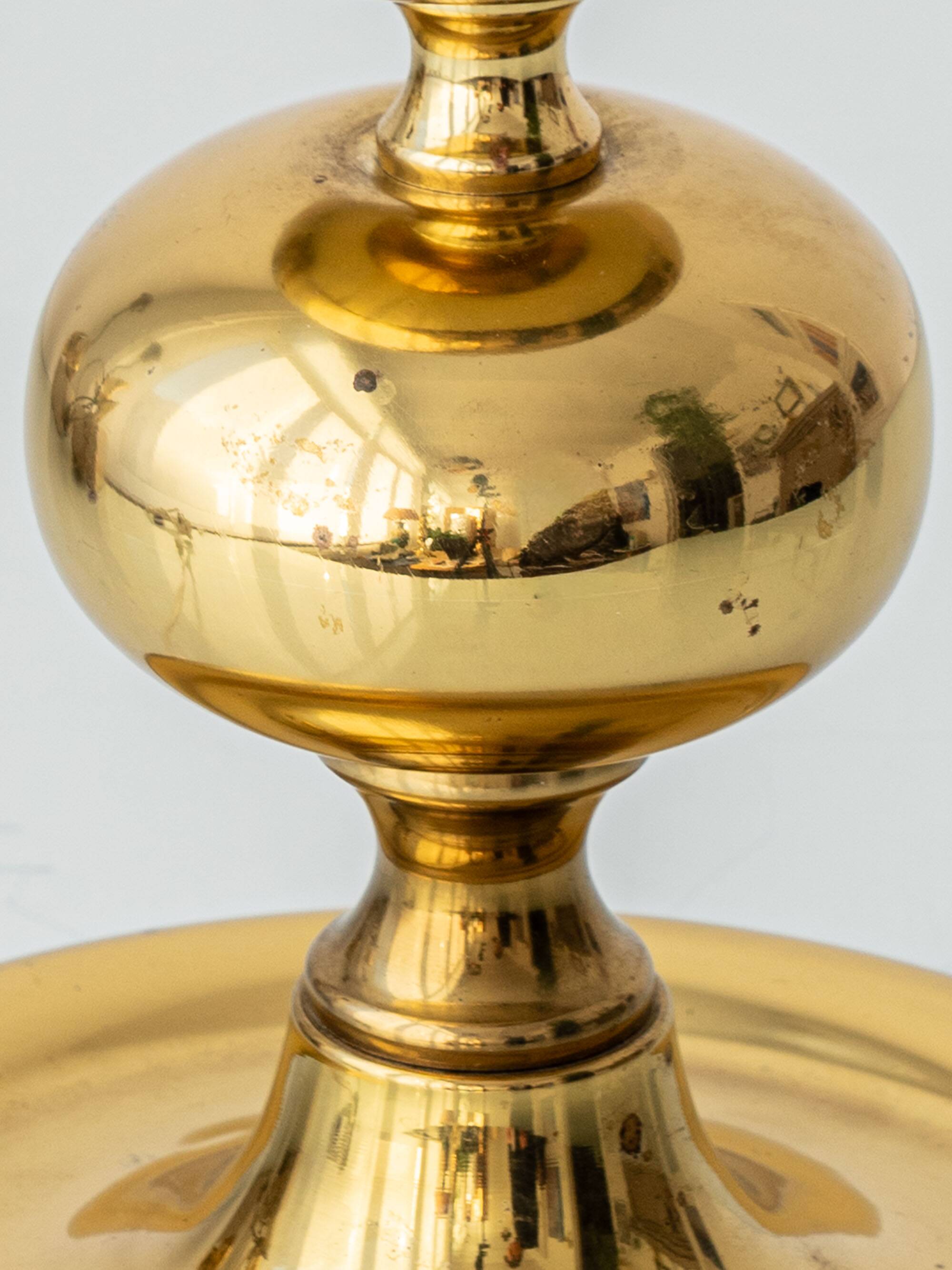 Pair of Swedish Mid-Century Brass Bobbin Table Lamps by Aneta, circa 1960