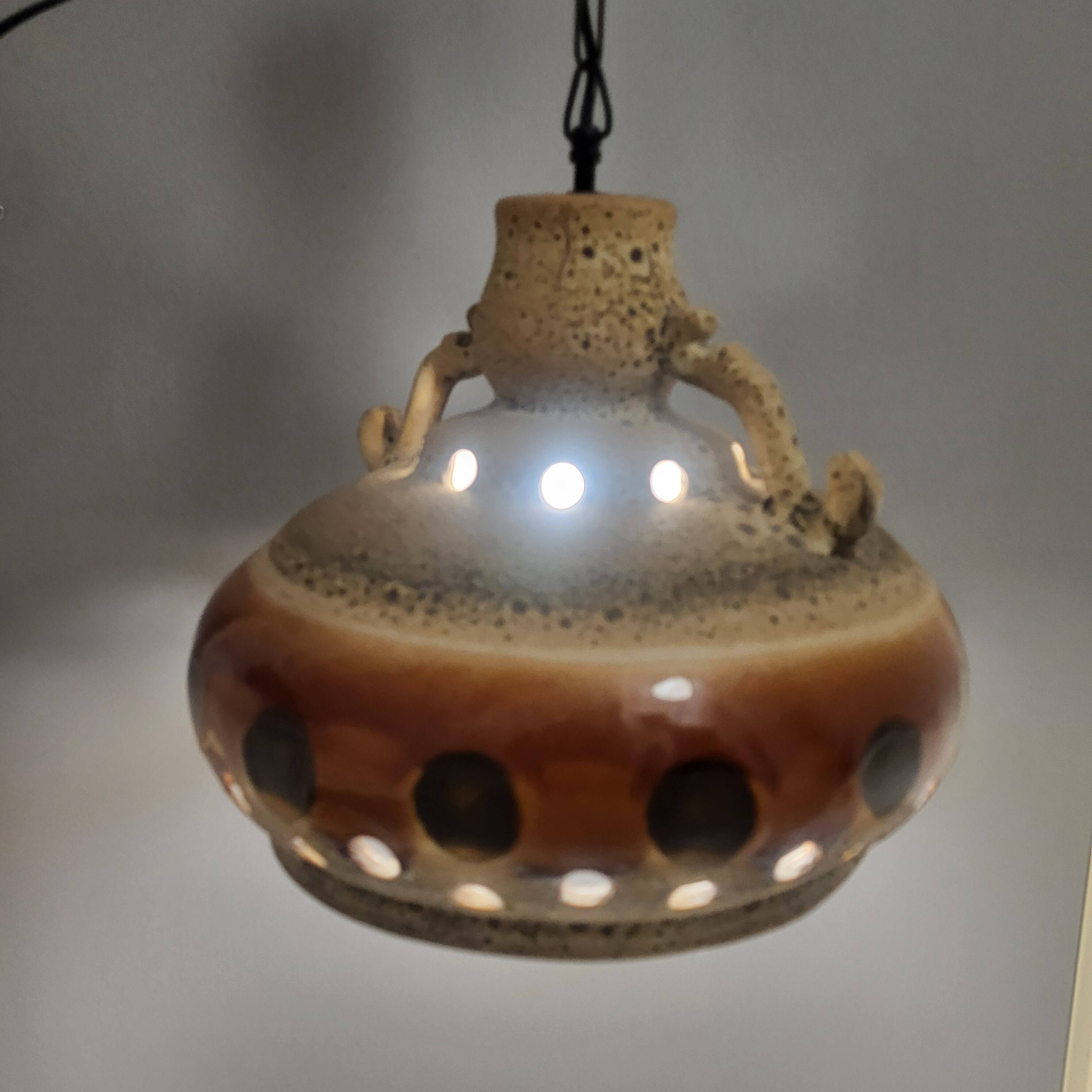 Glazed ceramic pendant light, West Germany 1960-70