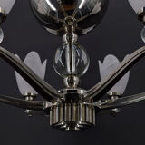 Lustre chromé Art Deco Moderniste à 6 branches, France, circa 1930