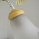 Vintage French 3 Light Chandelier with Blue & Yellow Leaf Glass Shades 5064