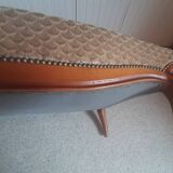 2-seater Louis XV style sofa - arched legs - Art Deco patterned velvet fabric - Beige