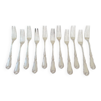 Série de 11 fourchettes à entremets en argent modèle Pompadour par Jean Emile Puiforcat