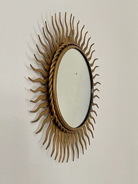 Sun mirror in gold metal 1950  21cm