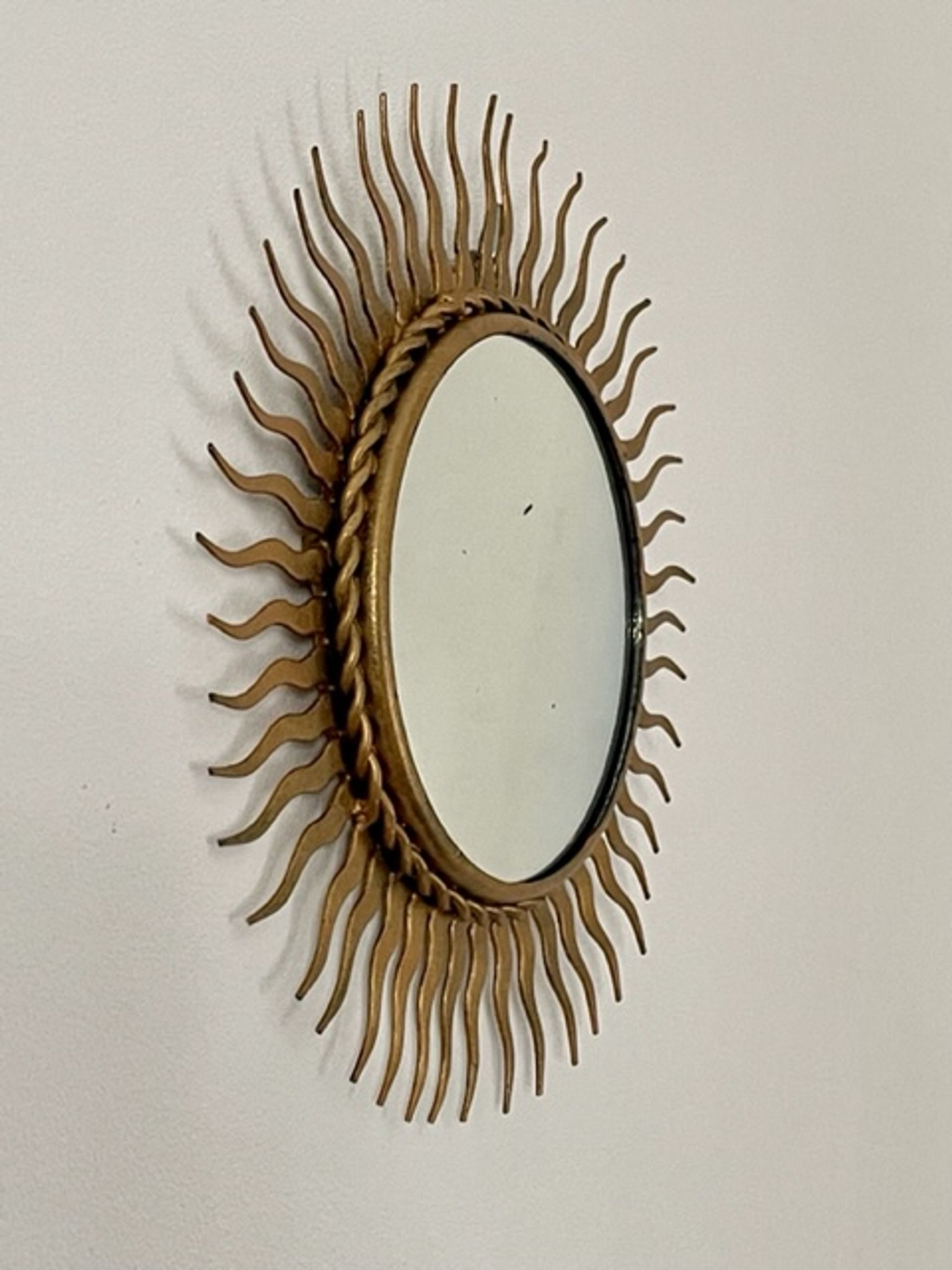 Sun mirror in gold metal 1950  21cm