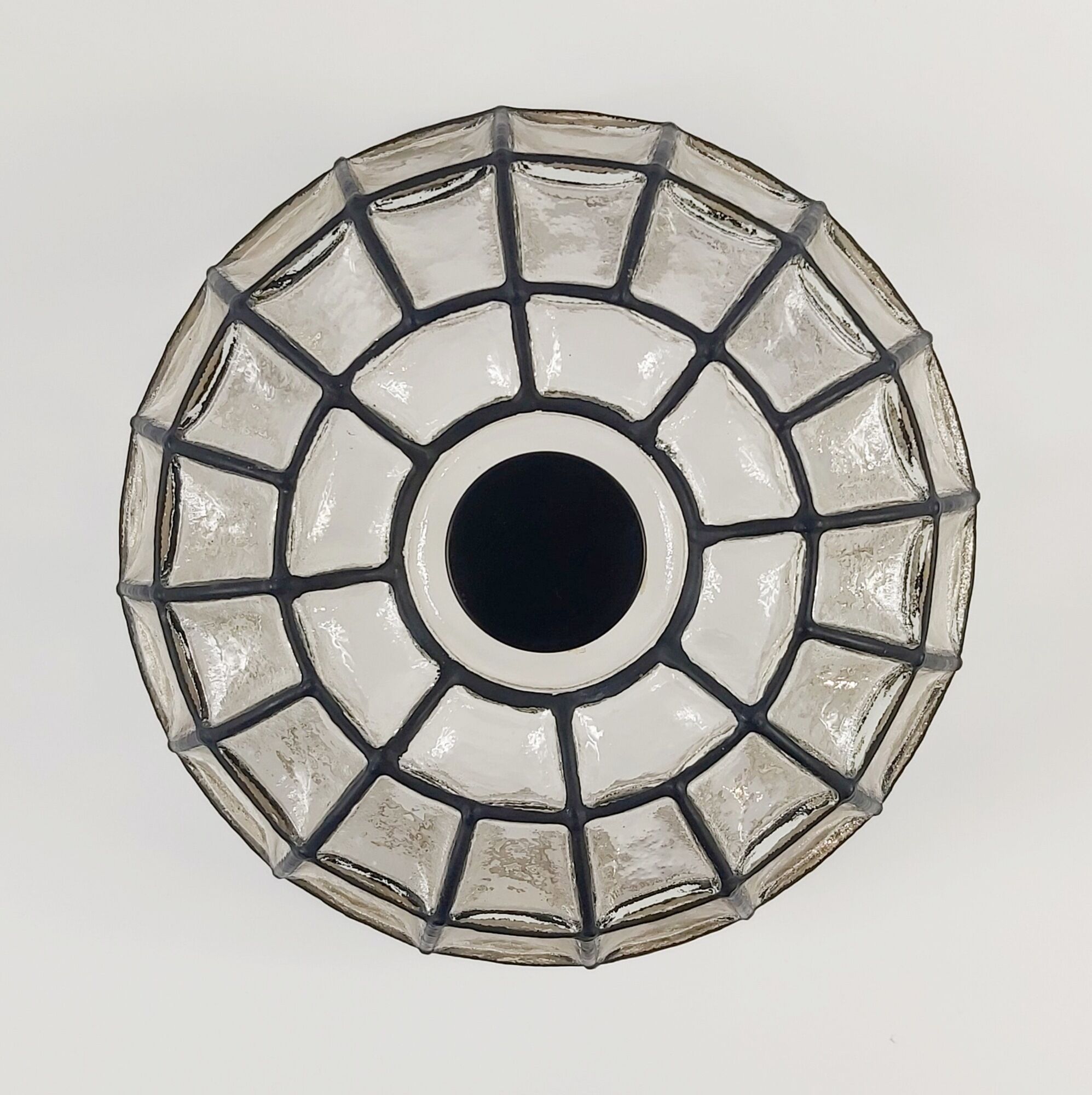 Mid-century minimalist flush mount ceiling light in glass and iron from Limburg, Germany, 1960s