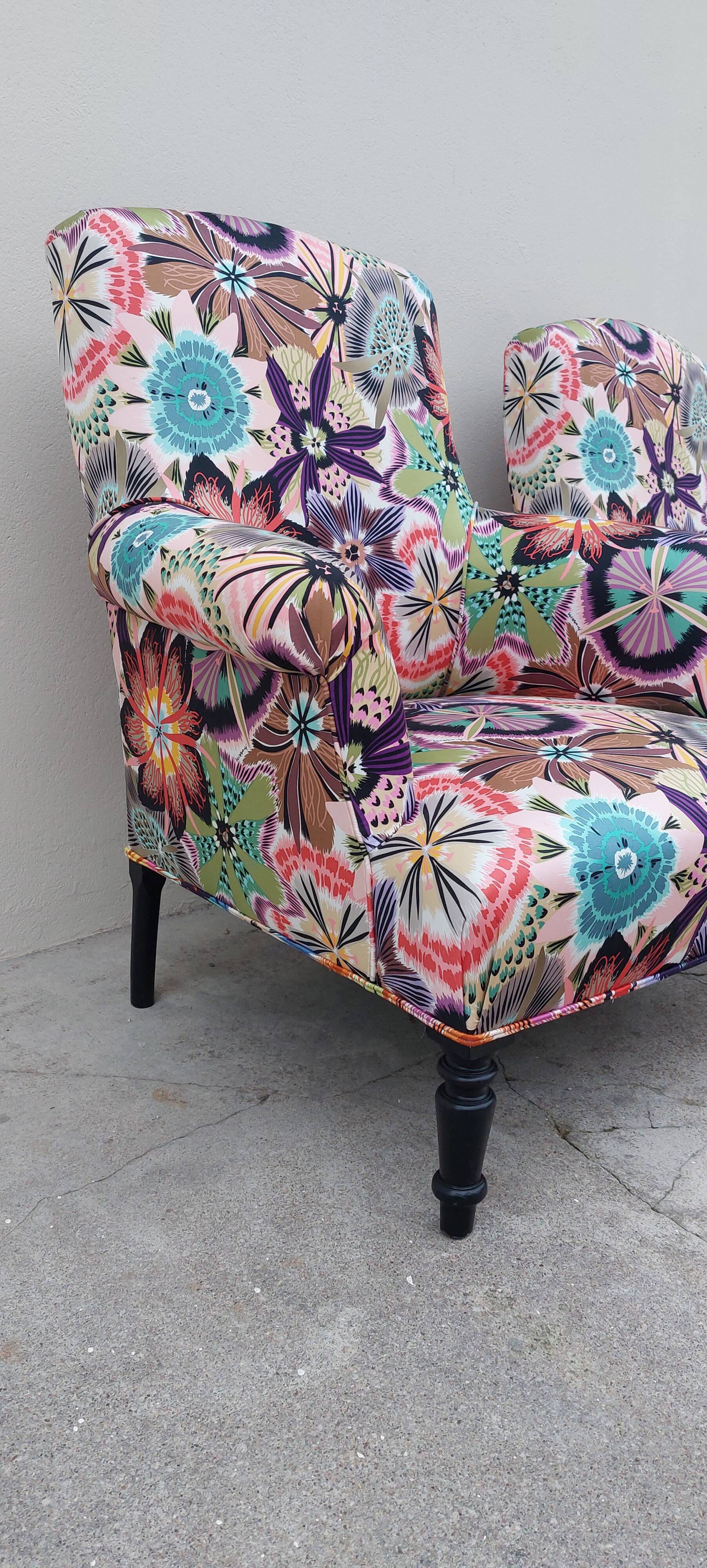Pair of toad armchairs Napoleon III tapestry missoni italy