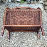Vintage 70s varnished rattan magazine rack