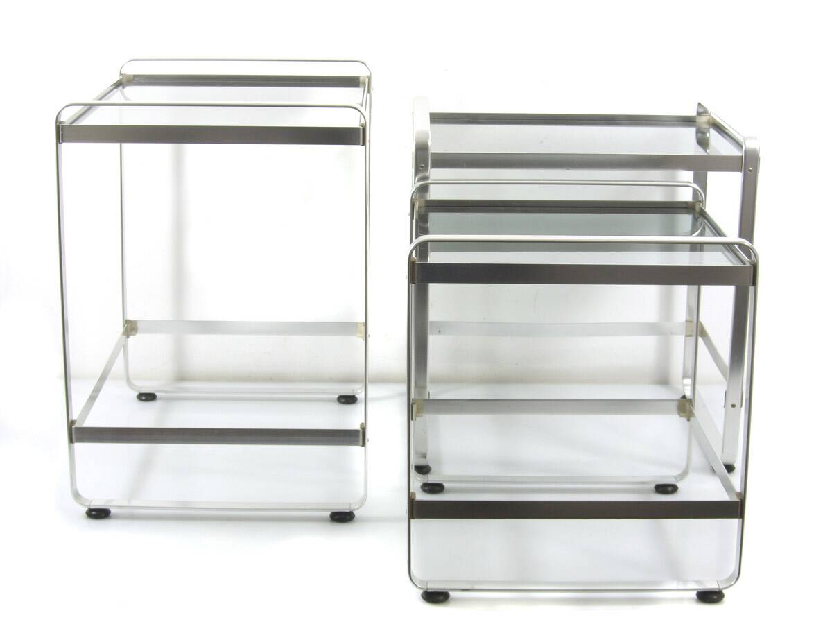 3 Seventies aluminium glass nesting tables