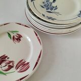 Set of 8 ironstone plates with coordinated designs.
