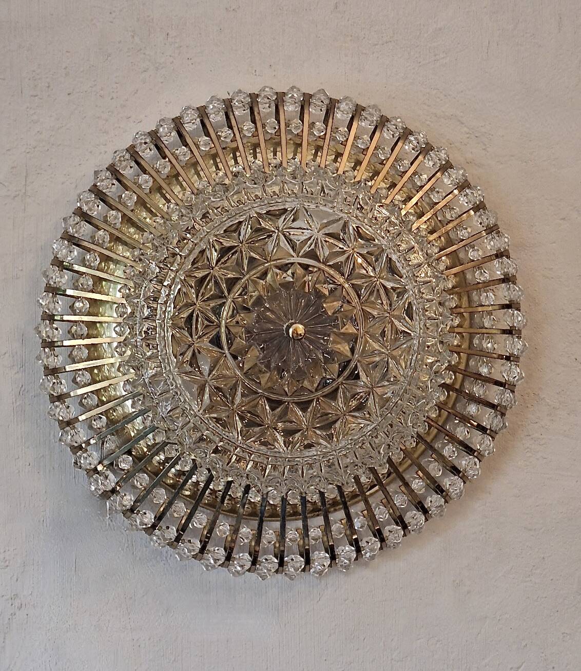 Brass and Glass Ceiling Light by Ernst Palme Palwa, 1970s