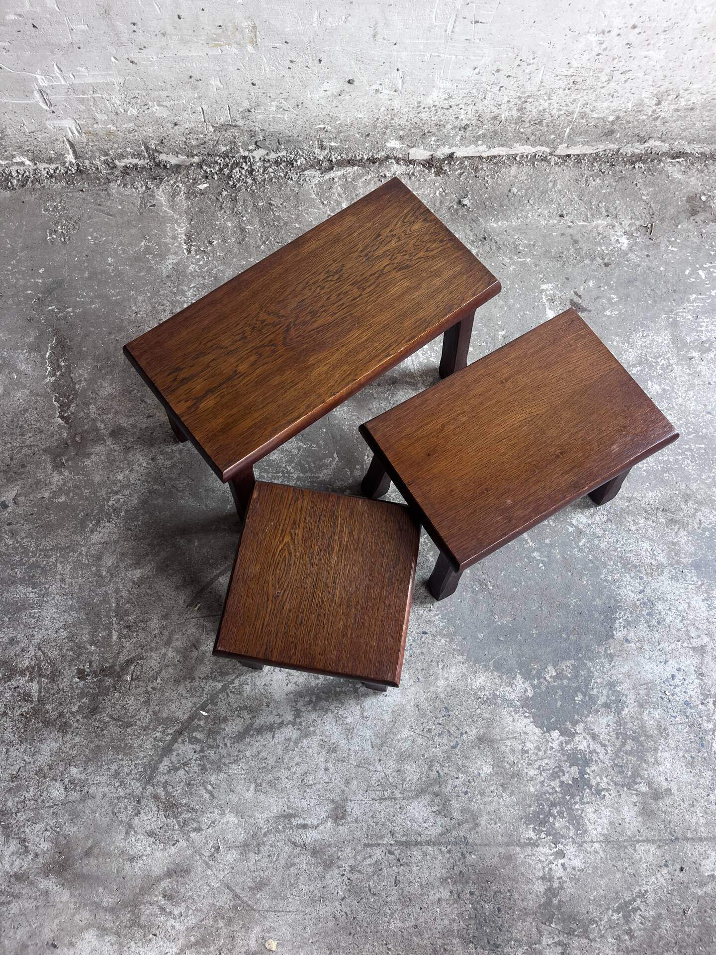 Set of three brutalist nesting tables, 1970s.