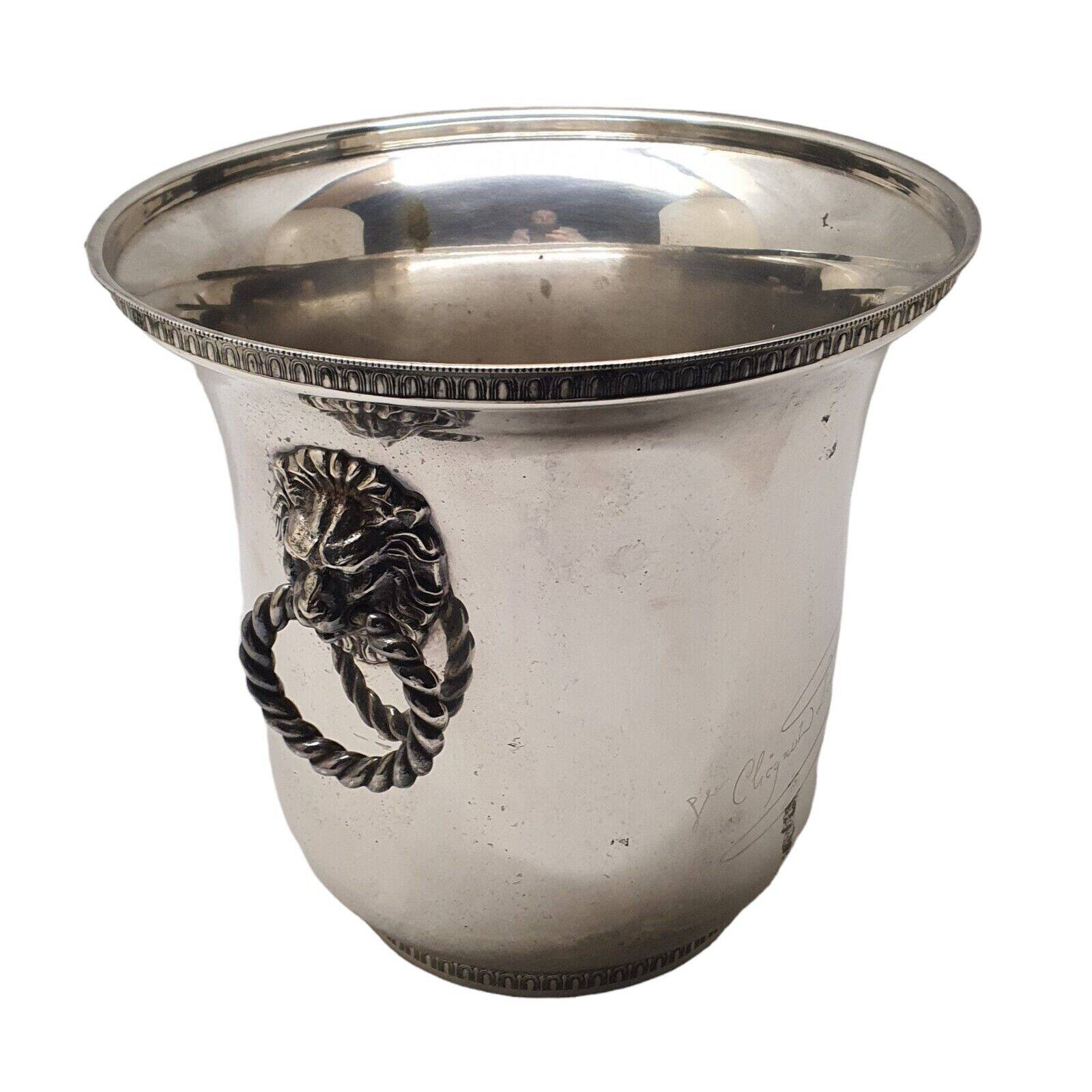 Rare silver metal champagne bucket signed veuve clicquot ponsardin lion head