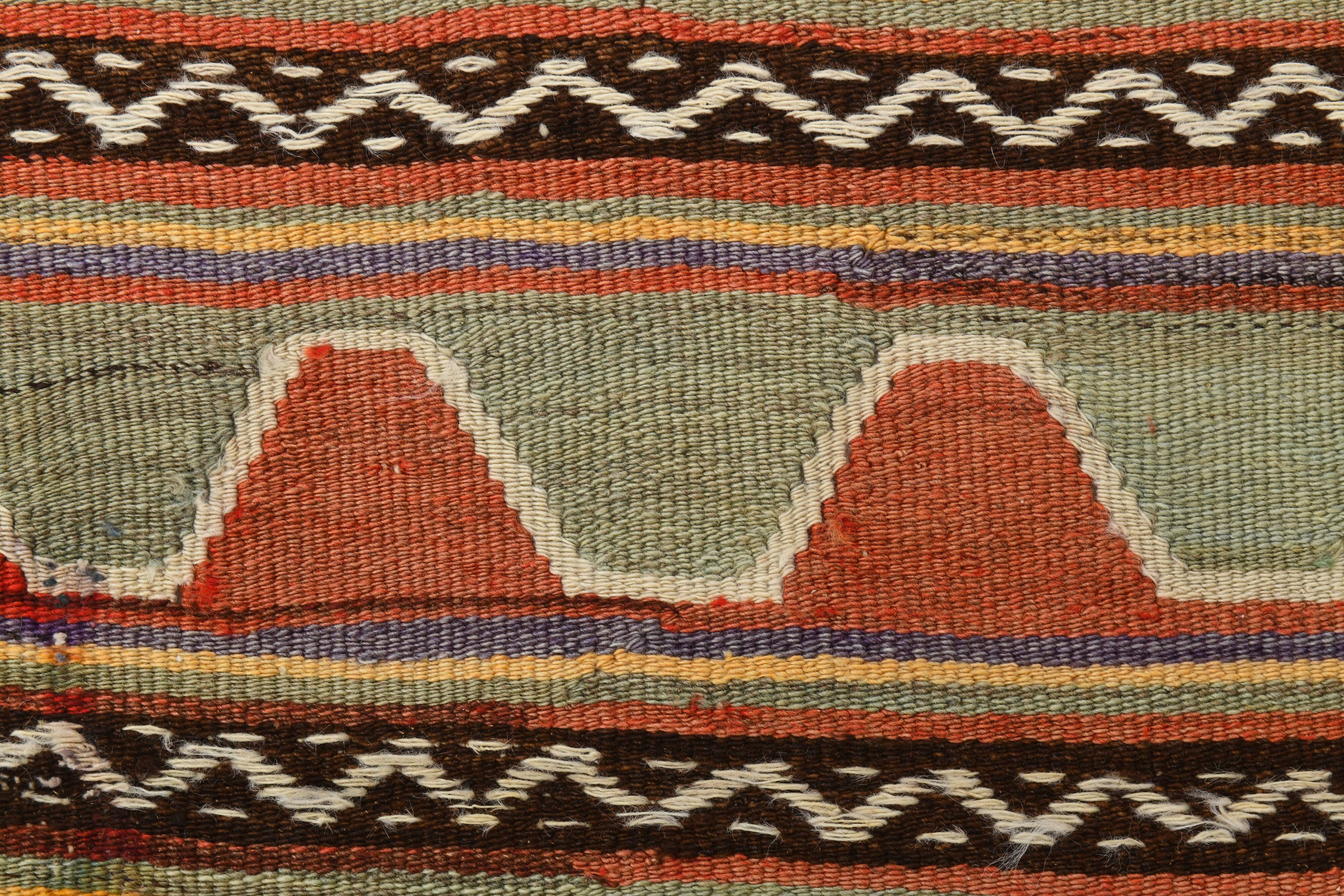 4x6 Green & Red Geometric Vintage Kilim Rug, 123x169Cm