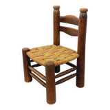 Vintage Charles Dudouyt Brutalist Low Chair in Wood and Straw