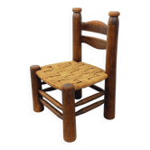 Vintage Charles Dudouyt Brutalist Low Chair in Wood and Straw