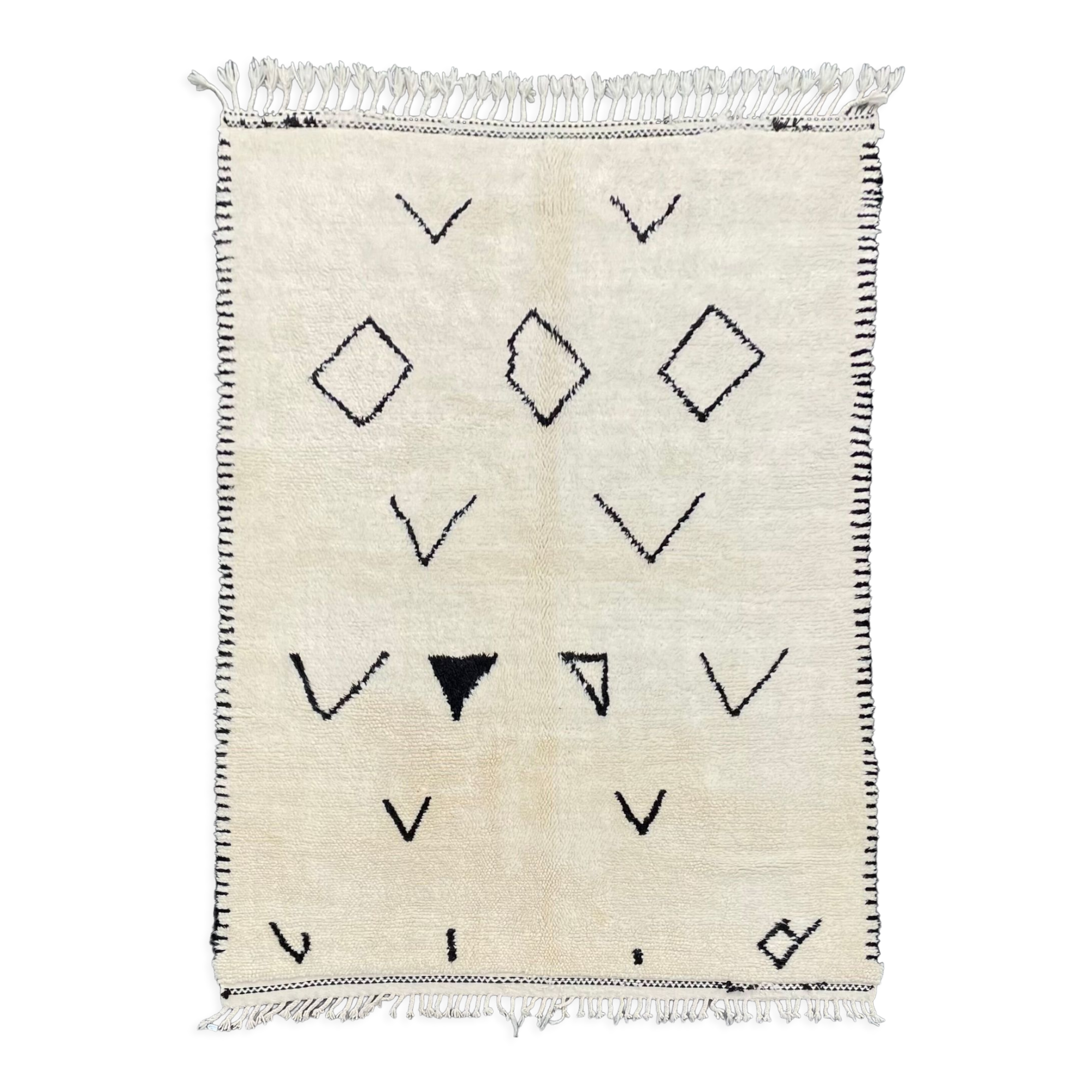 Tapis berbere blanc et noir moderne beni ouarain 200x300 cm