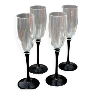 LUMINARC champagne flutes • Black base • Set of 4