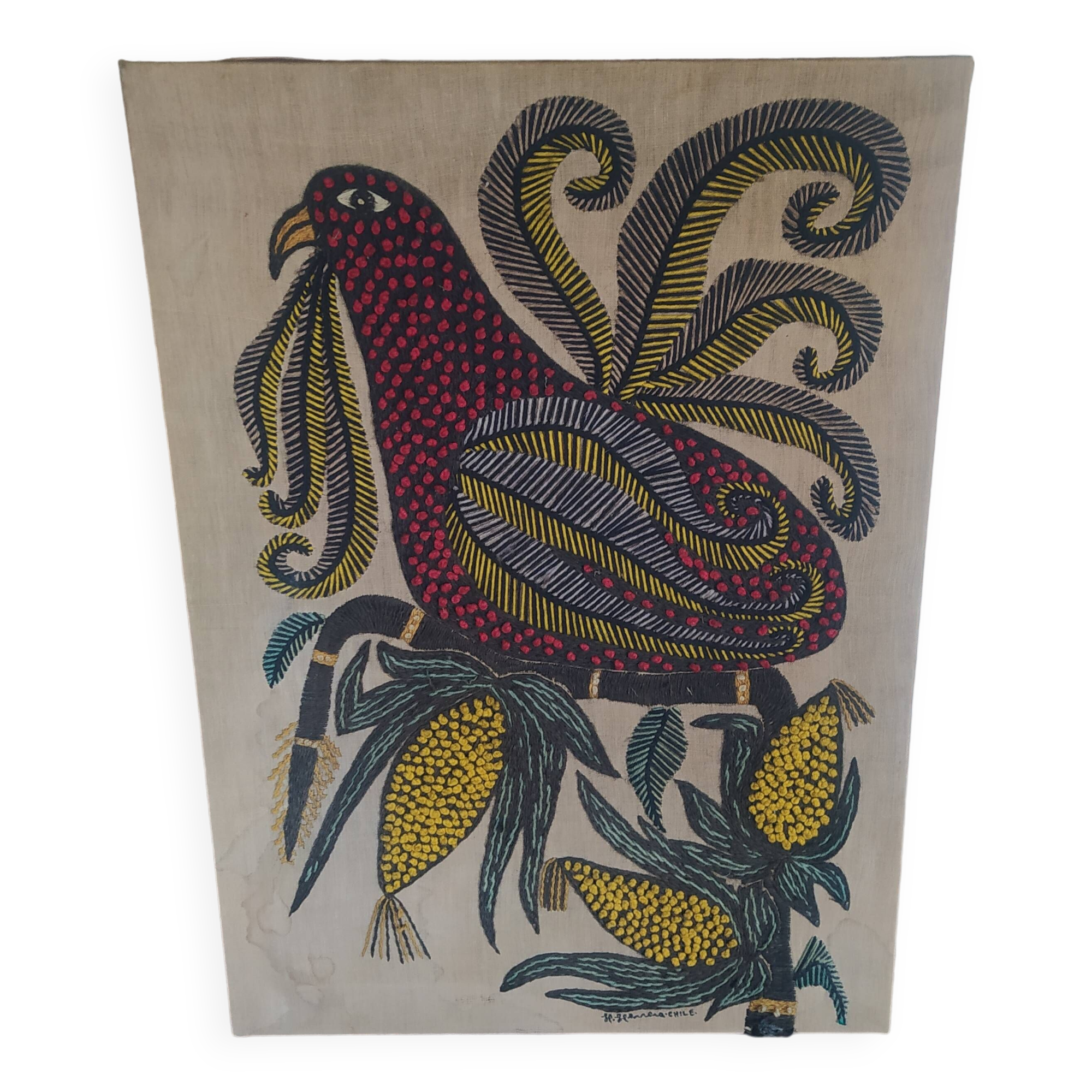 Wool tapestry signed Hector Herrera, Chile 1970