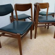 Set of 4 Scandinavian Teak and Green Leatherette Dining Chairs