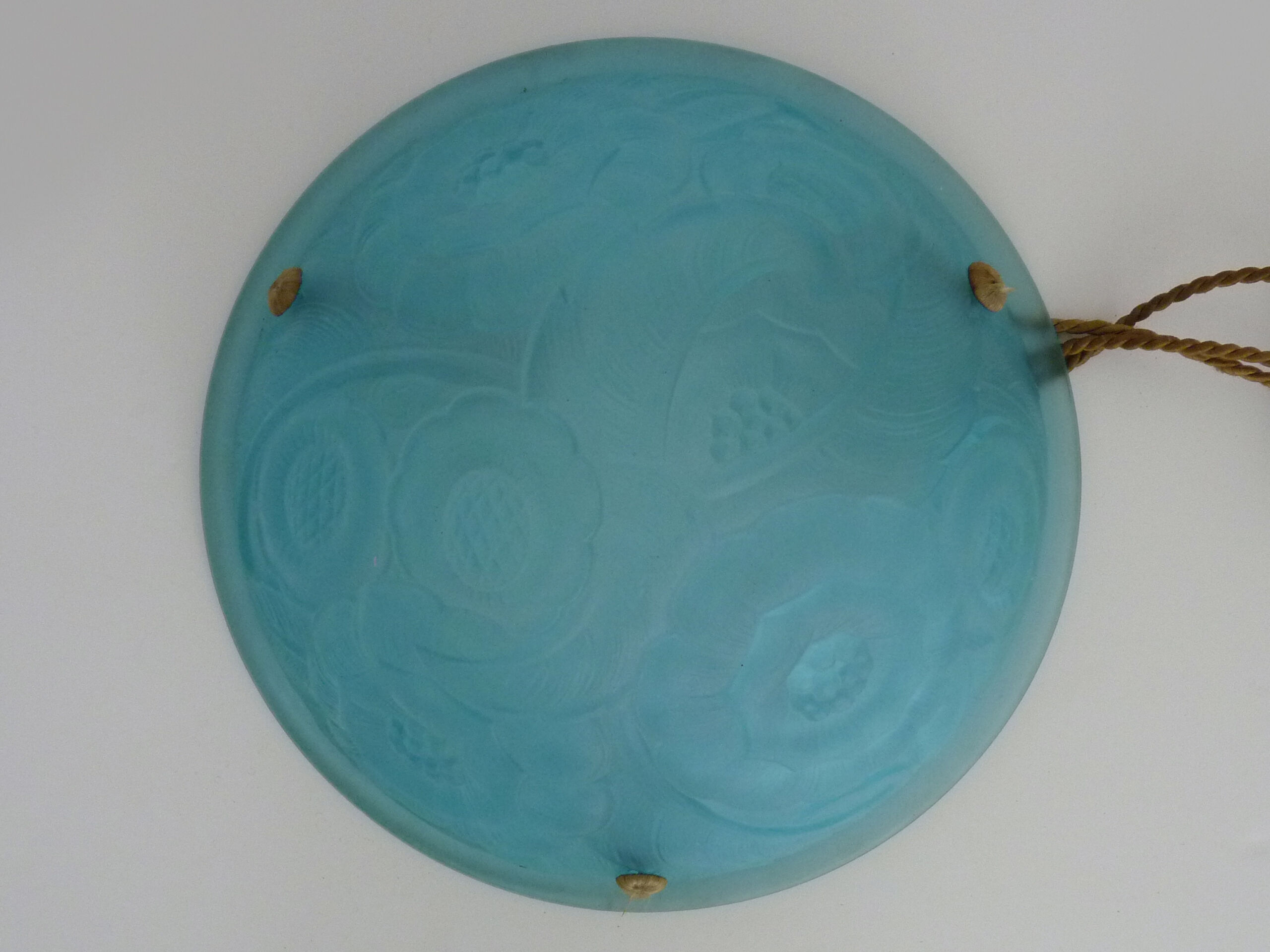 Suspension vasque art déco 1 feu, en pâte de verre bleu, années 30
