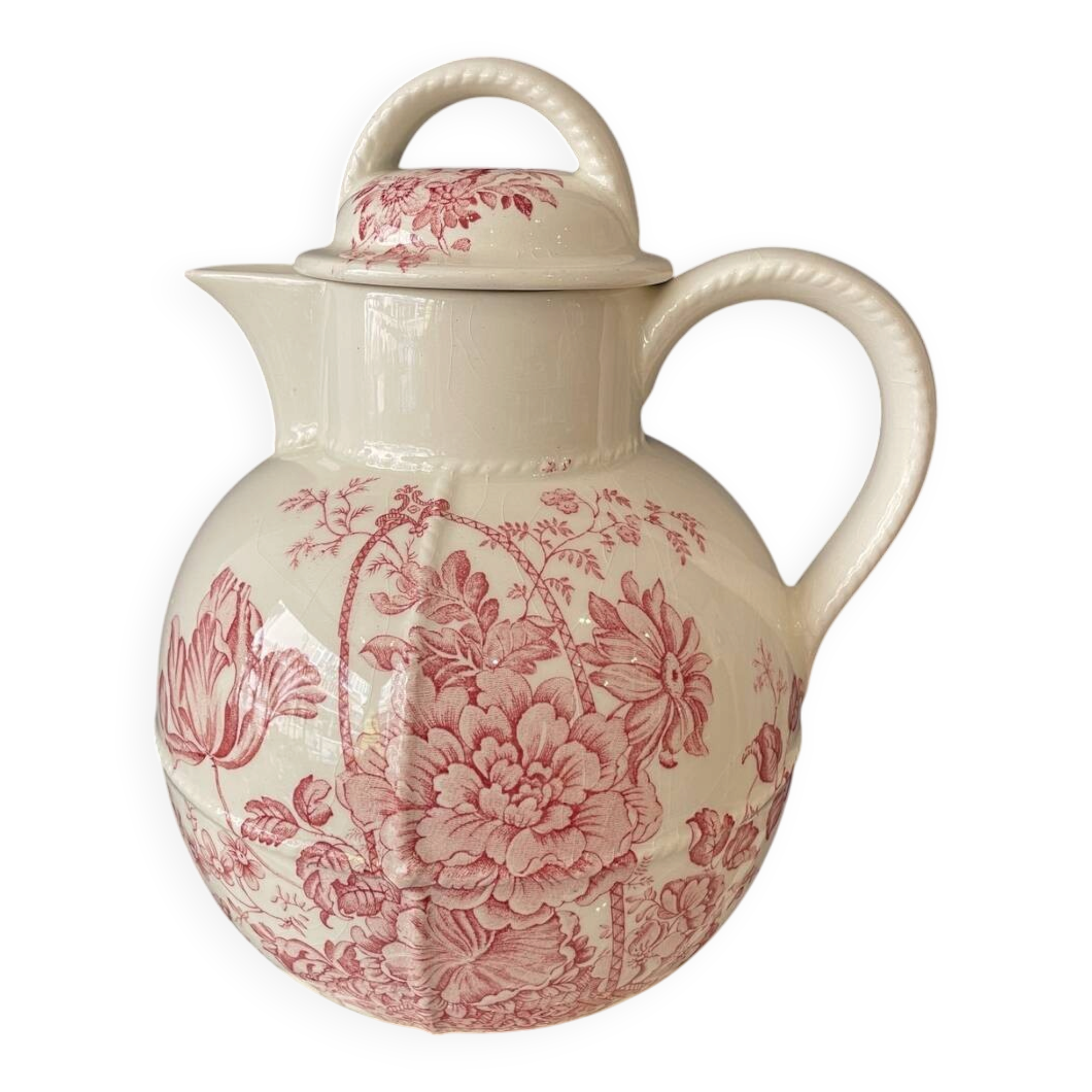 Theiere ou cruche en faïence crown devon a decor floral rose feminin