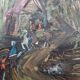 Painting, oil on canvas signed, forest landscape with horsemen