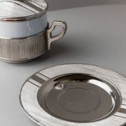 Blanc Porcelaine with Silver-Plated Lid Monopoli Italy 1950s Mid-Century Sugar Jam Bowl