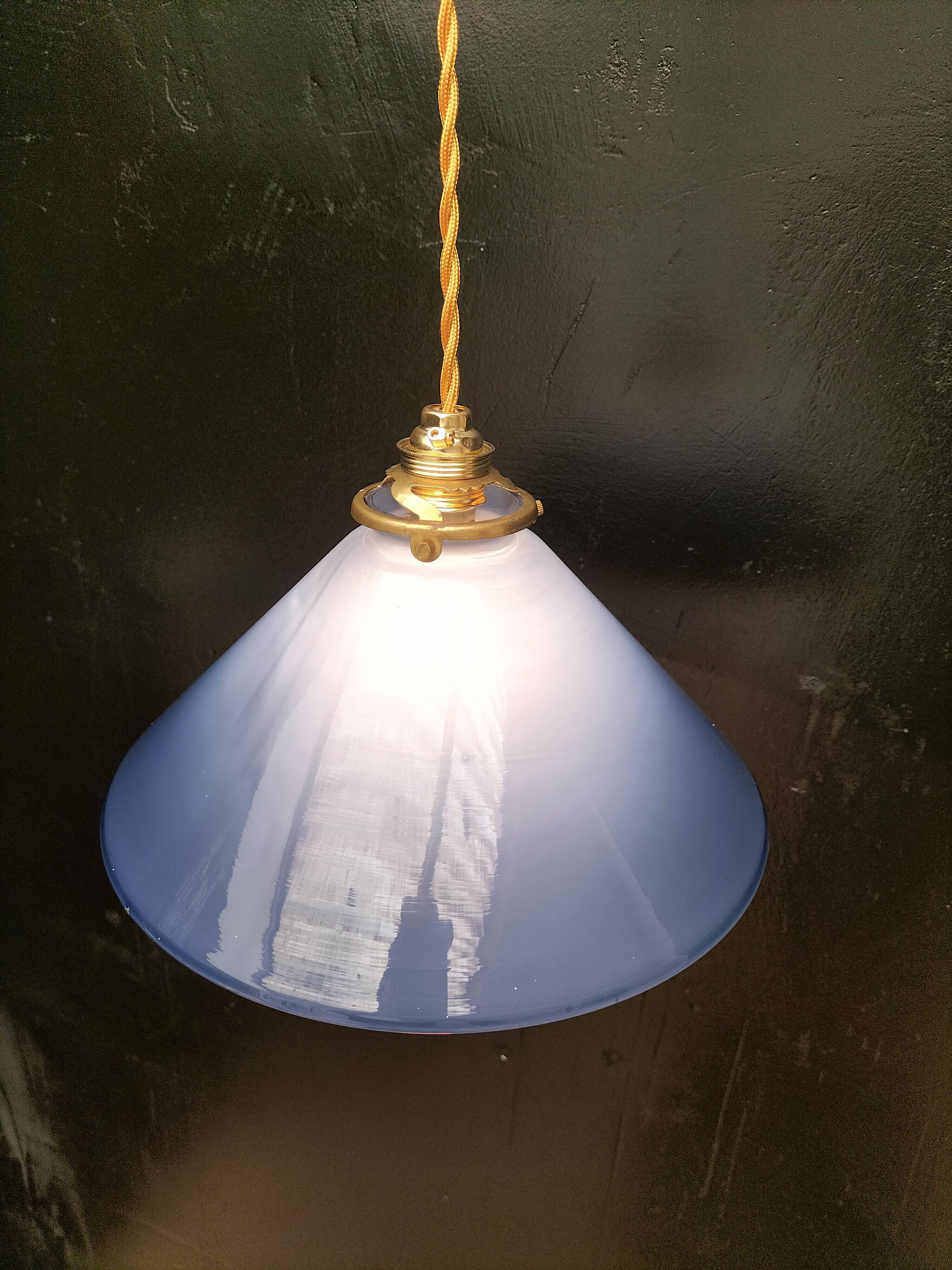 Blue opaline cone pendant light