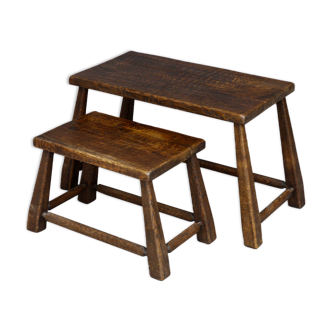 Rustic Wooden Nesting Tables, 1950s, Set of 2