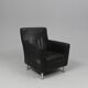 Modern Lounge Armchair with Matching Footstool — Black Leather