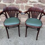 Pair of vintage 80s curved wood restaurant armchairs