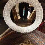 Ceruse grey rattan mirror, 59 cm