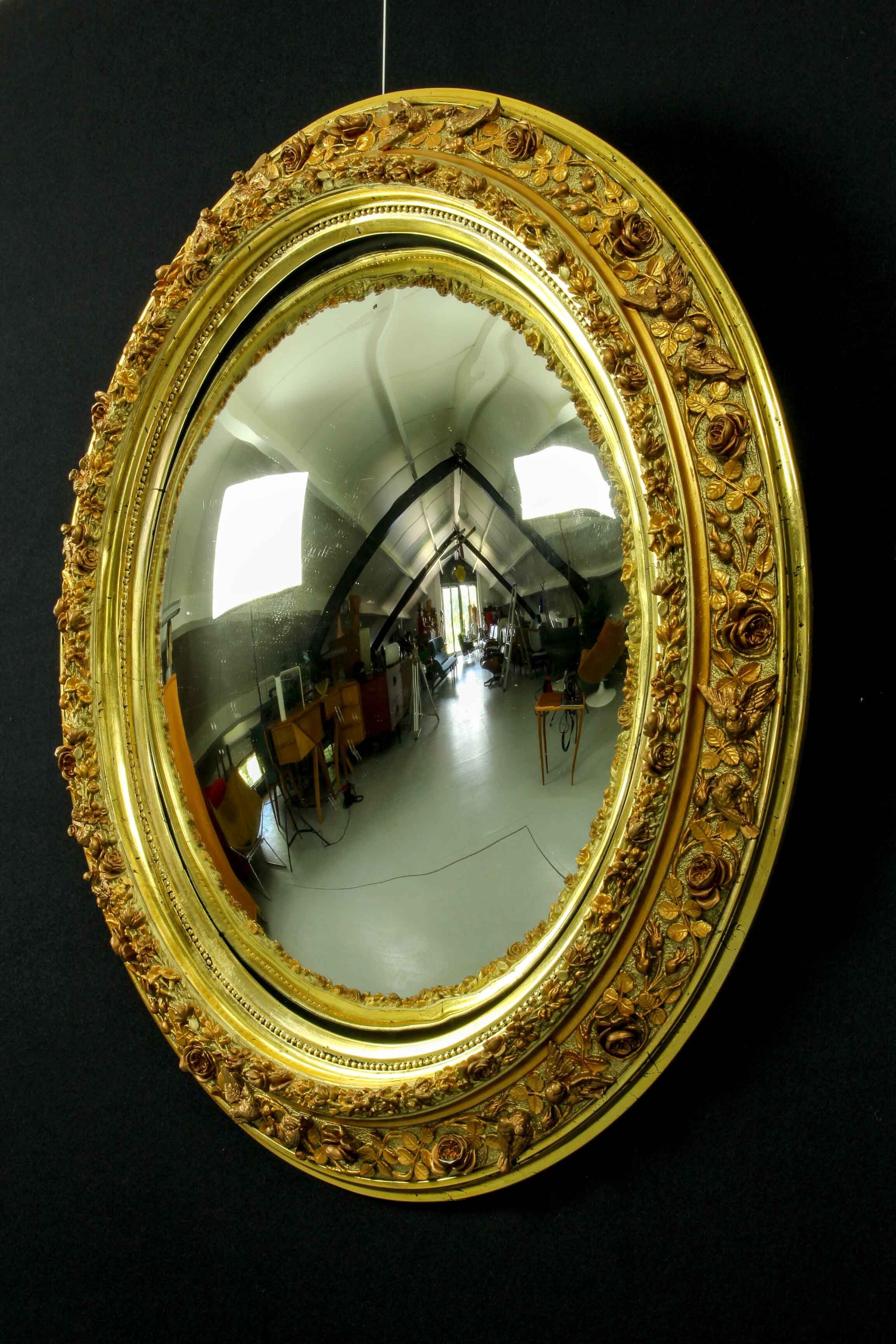 19th century French Gilt  butler mirror with roses and birds