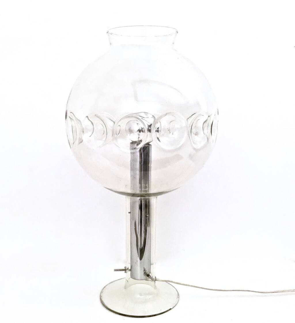 Steel Table Lamp with a Spheric Transparent Murano Glass Lampshade, Italy