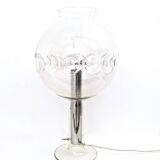 Steel Table Lamp with a Spheric Transparent Murano Glass Lampshade, Italy