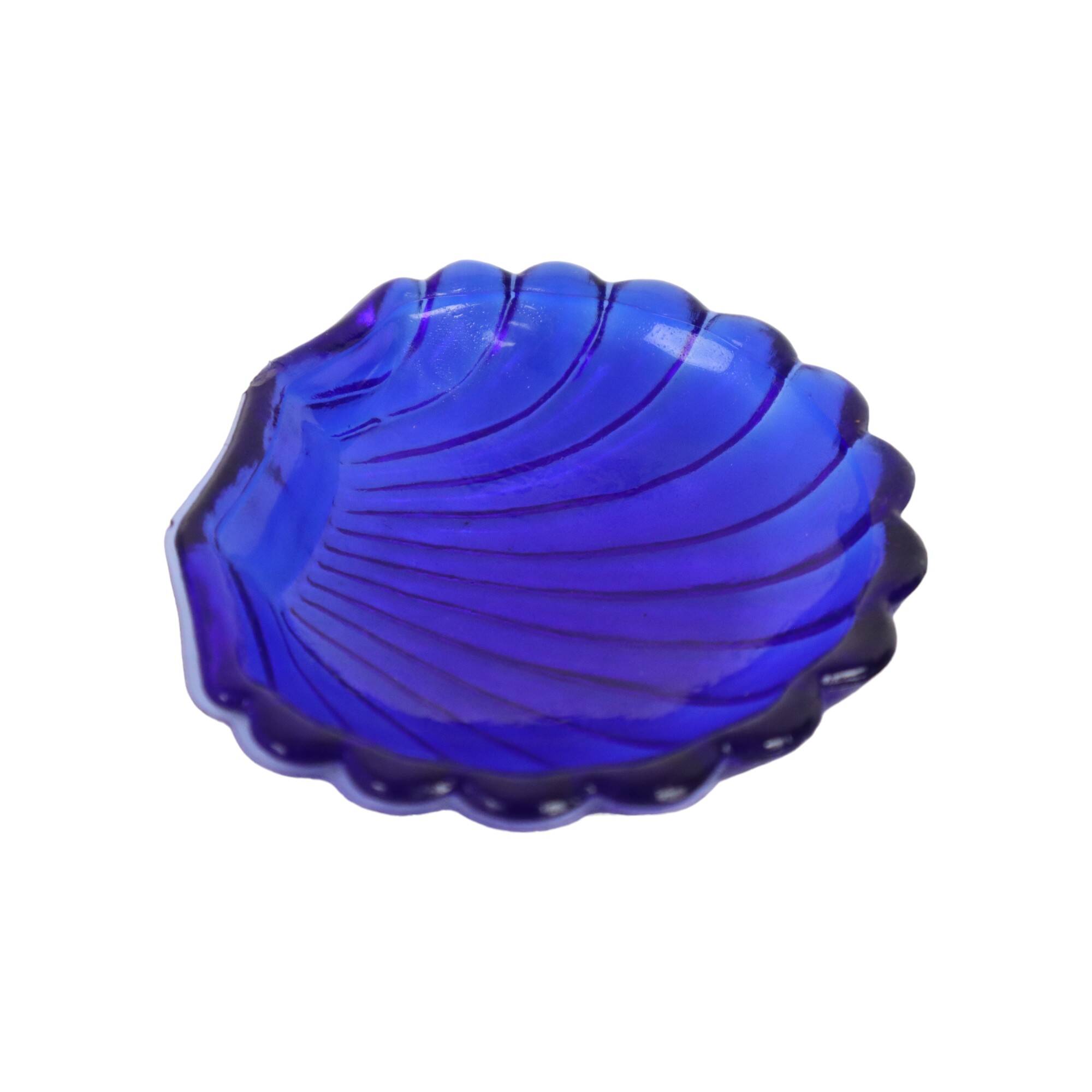 Shell Butter Bowl Caviar Holder Chrome Blue Glass Vintage