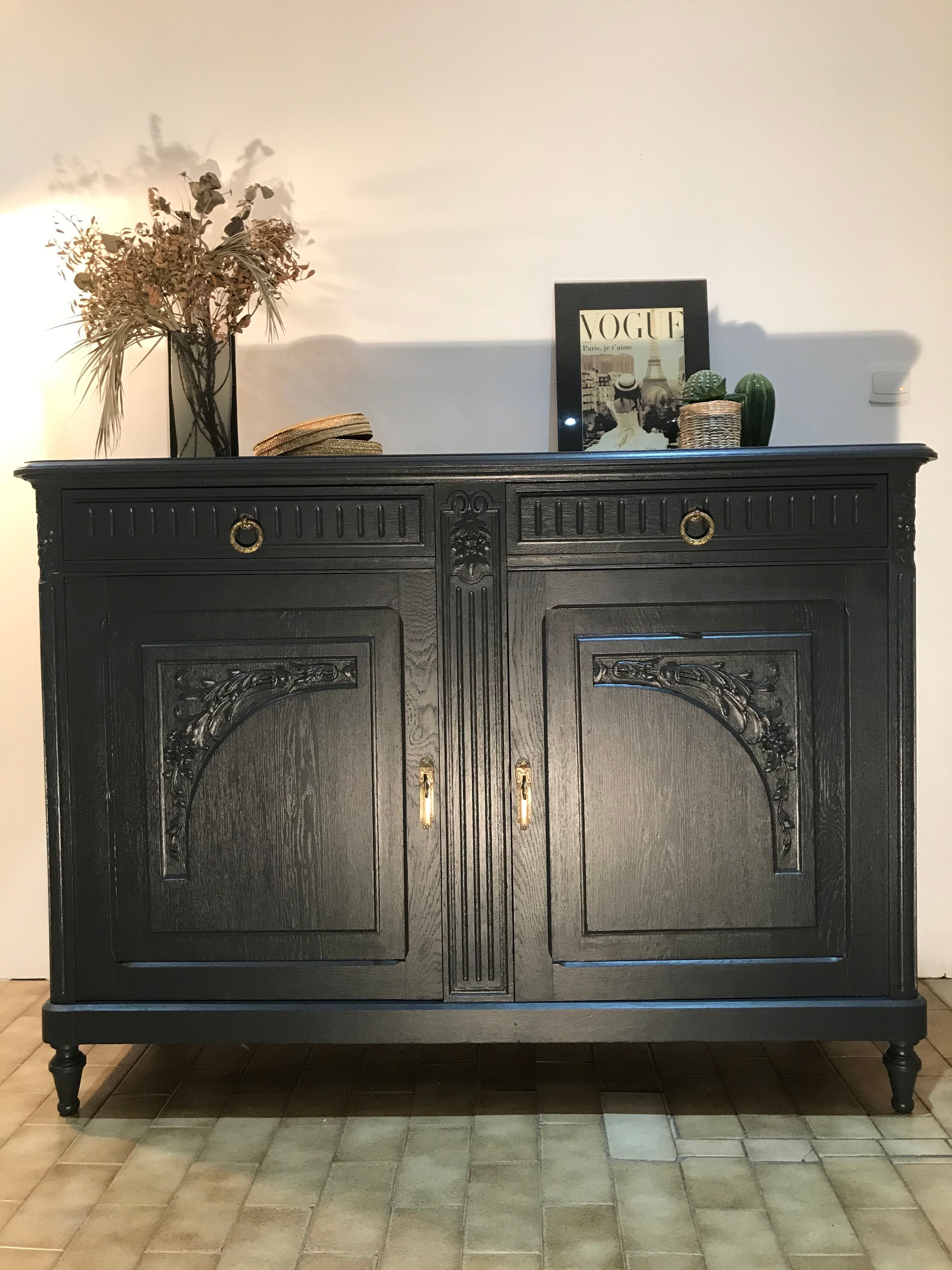 bahut buffet art deco chene solid gray vintage