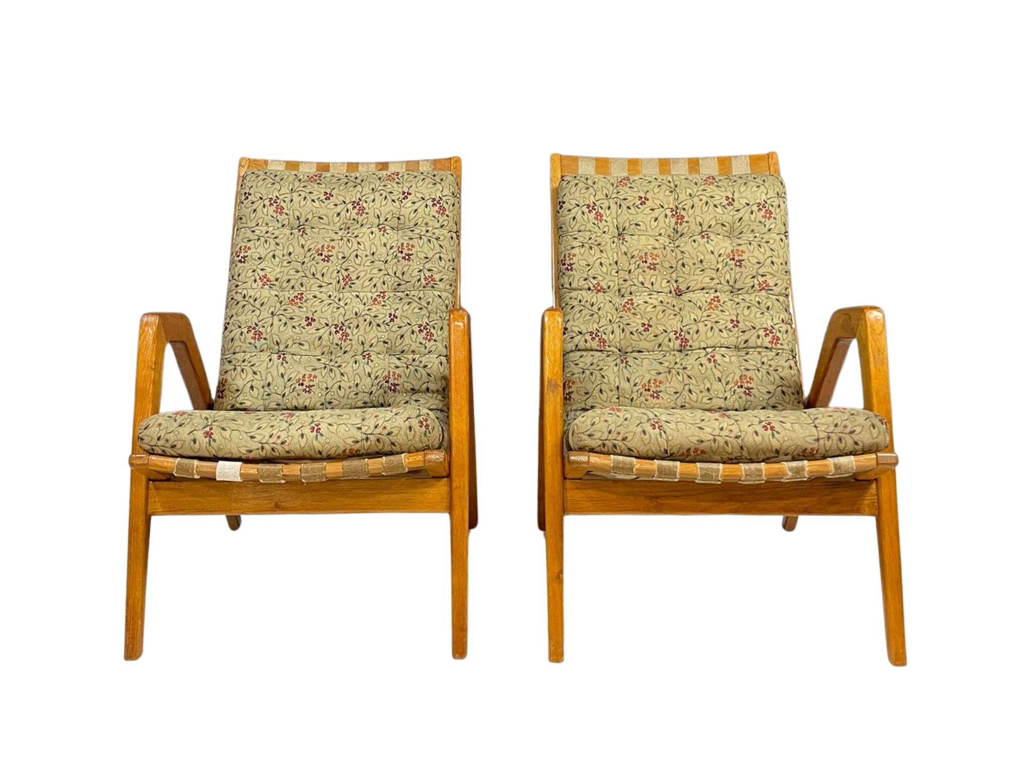 Pair of vintage lounge chairs by Jan Vaněk, removable cushions, 1940s