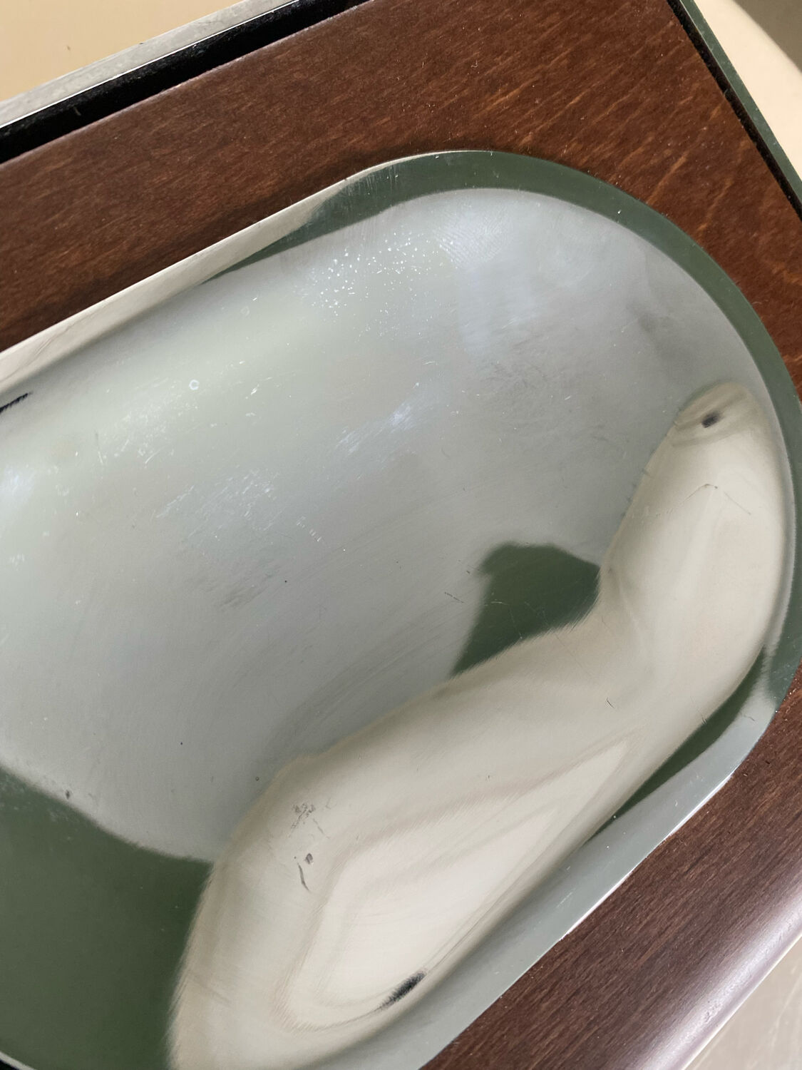 Wall soap holder design chrome and walnut wood