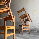 Set of 6 vintage pine dining chairs by Ilmari Tapiovaara — honey-brown solid wood, 1960s