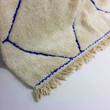 Vintage berber rug in ivory and blue wool