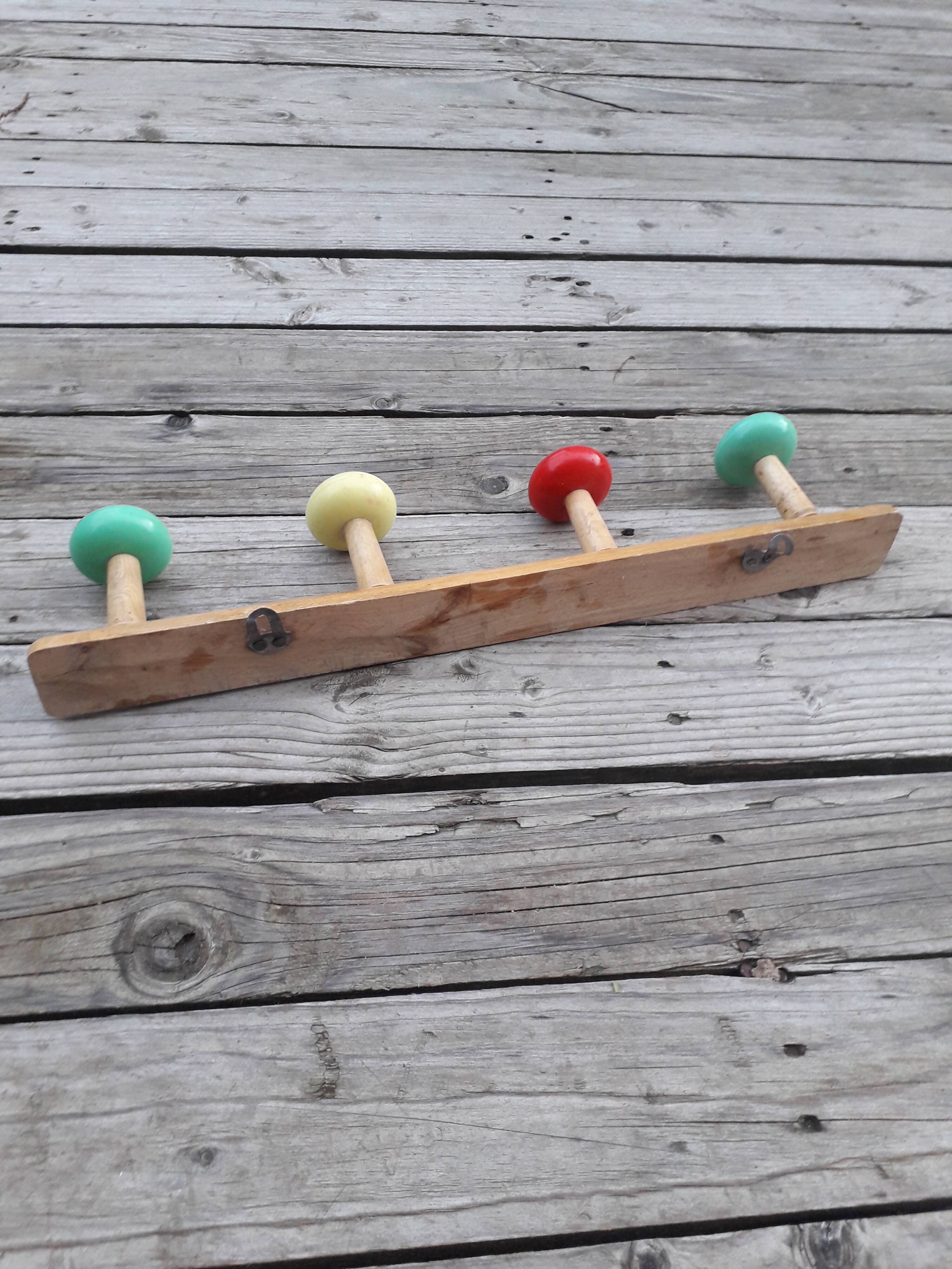 Vintage wall coat rack - Wood and plastic - 1970s