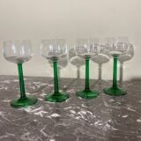 4 green stemmed glasses