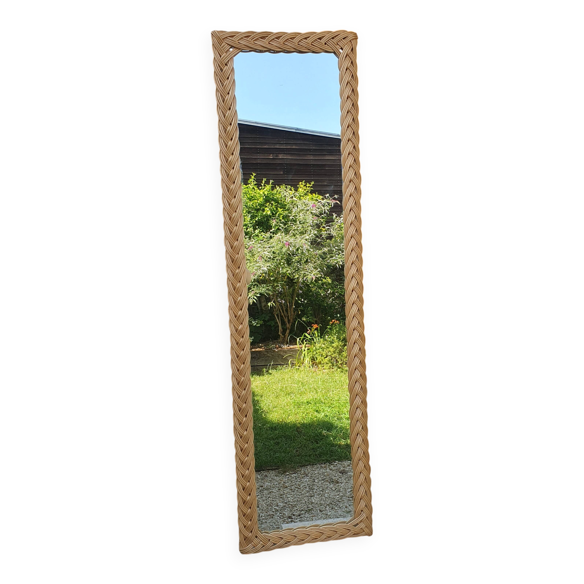 Large woven wicker mirror